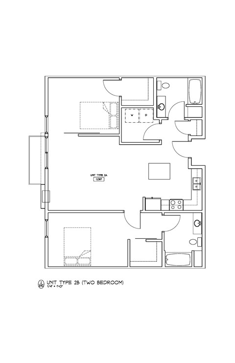 Floor plan for 2 beds, 2 baths, 1071 sqft